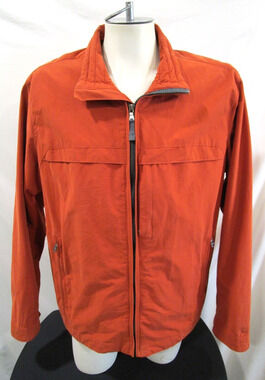 Andrew Marc New York Orange Nylon Blend Zip Windbreaker Jacket Men L